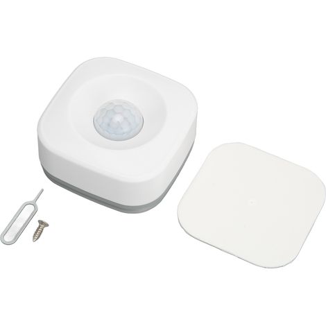 Détecteur de mouvement sans fil avec application de contrôle et alarme, capteur de mouvement PIR intégré, pour salon, chambre ou balcon (blanc). (1/4)