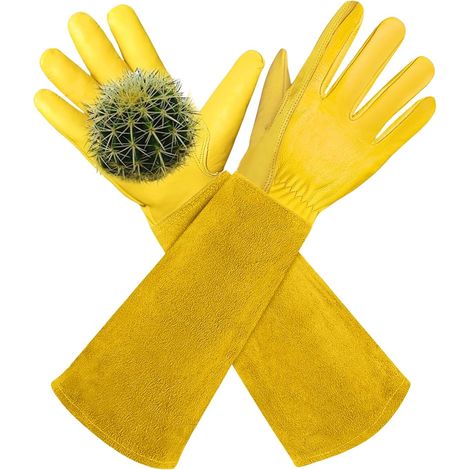 Gants De Travail en Cuir Résistant aux Épines, Gants de Travail en Cuir de Vache, Anti Coupure Gants Rosiers Epineux pour Fermier et Jardinier (XL-sans Bretelles) (1/5)