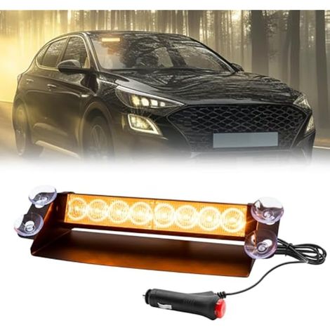 LED Stroboscopique, Feux Stroboscopiques Intérieurs de Pare-Brise 8LED 4 Modes Stroboscope Clignotant Lampe D'urgence avec la ventouse pour 12V Voiture Camion Véhicule (Jaune) (1/5)