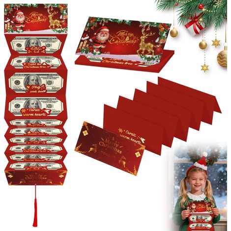 Enveloppe cadeau de Noël à 10 compartiments, porte-argent et porte-cartes pour les fêtes, rouge (1/5)