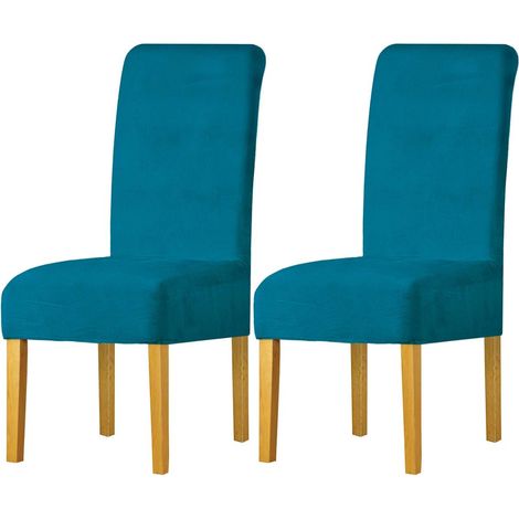 Housse de chaise en velours Spandex extensible, 2 pièces, avec bande élastique, grande chaise de salle à manger en velours pour femme, pour Restaurant, hôtel, fête, Banquet, bleu