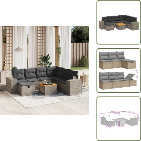 Salon de jardin 8 pcs avec coussins gris résine tressée - Ensemble Salon De Jardin - Mobilier De Jardin - Canapé Extérieur - Chaise Extérieure - Table Basse Jardin (1/5)
