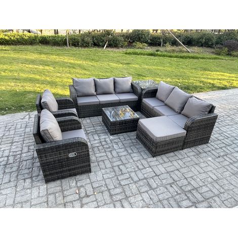 Fimous Dossier haut Salon de jardin avec Table basse carrée Grand tabouret Table d'appoint Ensemble de canapés en rotin Gris foncé mixte (1/5)