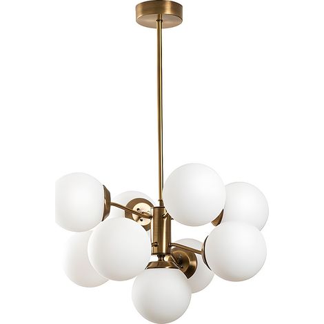 Lampadario 9 sfere, H 80 cm in Metallo Bianco e Dorato - MUDONI
