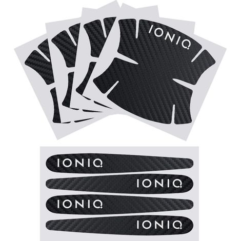 (Convient pour IONIQ, Noir et blanc) Autocollants texturés en fibre de carbone pour poignées de porte de voiture, accessoires auto compatibles avec Hyundai i10, i20, i40, Creta, Equus, IONIQ, IX25, IX (1/4)
