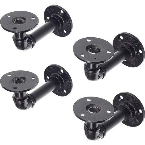 Supports d'étagère mural vintage en métal Style industriel noir, lot de 4 pièces, pour salon, cuisine et bureau (1/5)