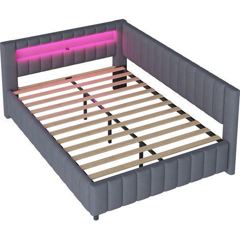 CAIziLit canapé capitonné 140x200 cm avec LED, USB et dossier, gris (1/5)