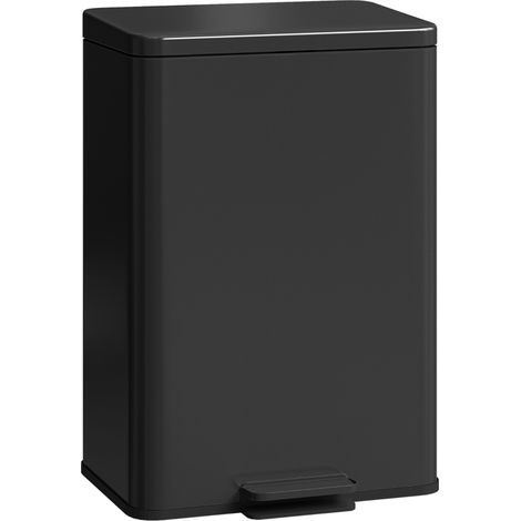 Cubo de basura con pedal de 20 litros con tapa de cierre suave, cubo interior extraíble, negro mate, 34,2 x 30,6 x 44,2 cm (1/5)