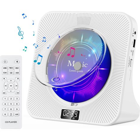 Lecteur CD Bluetooth portable HiFi avec haut-parleurs USB et prise casque - double haut-parleur multifonction pour la maison (1/5)