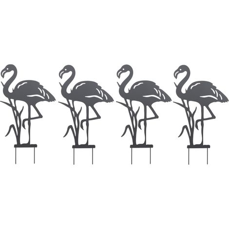 Lot de 4 Décorations de Jardin Flamant Rose en Métal Noir à Planter 37 x 66 cm - Livraison gratuite