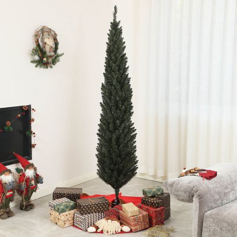 Arbre de Noël Slim Alto 195 cm Sauve-espace avec 390 branches avec Base en acier pour intérieur, Vert (1/5)