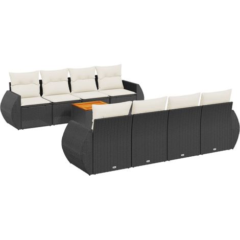 Maison Exclusive - Salon de jardin 9 pcs avec coussins noir résine tressée (1/5)