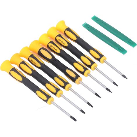 Set aus 7 Schraubendrehern und 2 Hebelwerkzeugen aus Edelstahl mit rutschfesten und komfortablen Griffen für die Reparatur von Elektronikgeräten (1/5)