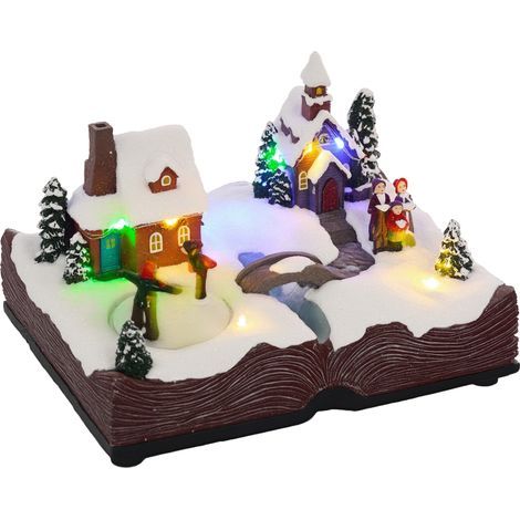 Village de Noël illuminé et musical, patineurs tournants, décoration de Noël, 23 x 18 x 15 cm, multicolore (1/5)