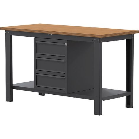 Banco da lavoro SOGI X3N102L - 1.5 m - piano in legno - 3 cassetti - grigio antracite (1/4)