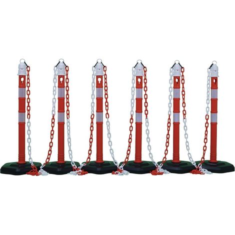 Sperrpfostenset PPC rot/weiß mit Sechskantfuß D63xH1000mm 6 Pfosten und 5 Ketten (1/2)