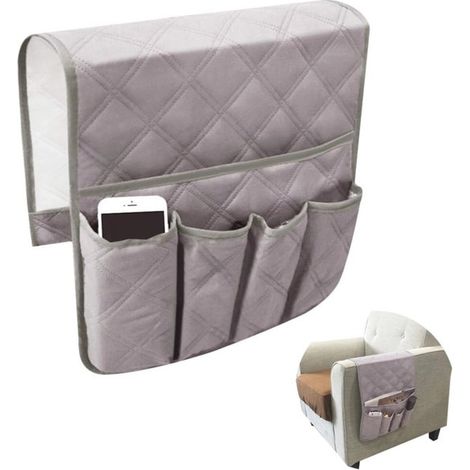 Grauer Hängeorganizer mit 5 Fächern für Armlehnen/Sofas (1/5)