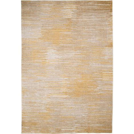 ANNE LINEAIRE - Tapis moderne tissé plat texture linéaire ocre beige 160x230