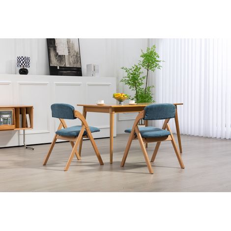 Lot de 2 chaises pliantes en bois empilables,sièges rembourrés amovibles,pour invités,cuisine,bureau et cérémonies de mariage,bleu. (1/5)