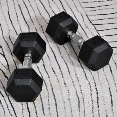 Set manubri esagonali 2 x 10 kg in metallo nero OKMYHOME (1/3)