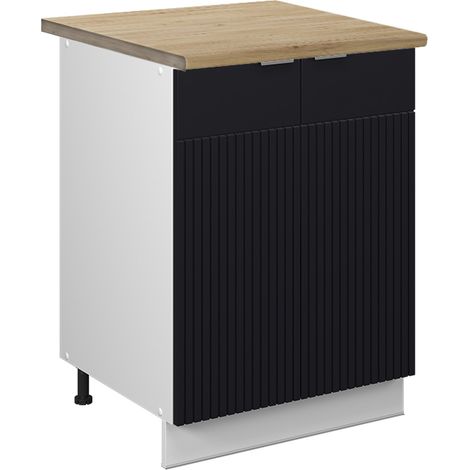 Meuble bas de cuisine Fame-Line, Noir rayé, 60 cm , PT Chêne, Vicco (1/5)