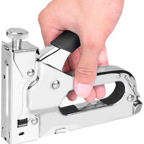 Cucitrice/chiodatrice 3 in 1 per pareti, legno, per impieghi gravosi, ideale per tappezzeria, fissaggio di materiali, decorazioni, falegnameria e mobili. (1/3)