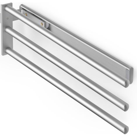 Emuca – Porte-serviettes extensible 3 bras – Aluminium anodisé mat – Fixation latérale ou sous plan de travail – Longueur 440 mm, coulisse télescopique