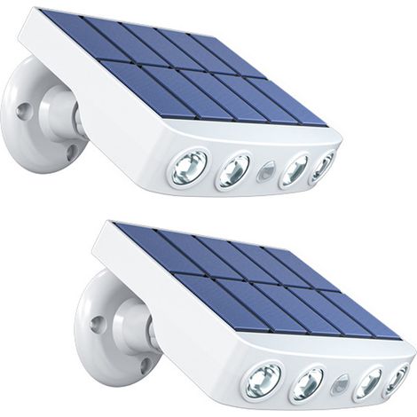 Lot de 2 appliques murales solaires LED rotatives, étanches, avec détecteur de mouvement et support, lumière blanc chaud. (1/5)