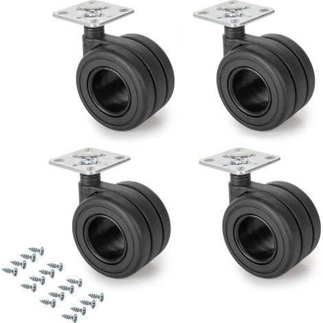 Emuca Lot von 4 Rollen Hole mit Montageplatte, Durchmesser 65mm, Stahl, Schwarz lackiert und Kunststoff (1/5)