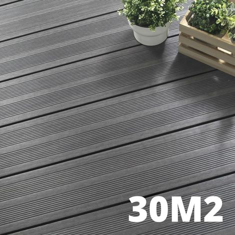 Kit Terrasse Composite ATLANTA 30m² - 91 Lames de Terrasse (220 x 14.5 x 2.25 cm) - Platinium - Garantie 15 ans - Fixation par Clips