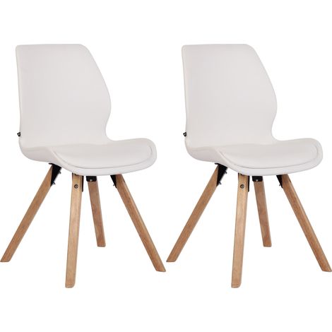 Lot de 2 chaises de salle à manger en synthétique blanc style scandinave pieds bois CDS101136 (1/5)