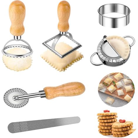 Ravioli Cutter, Pasta Cutter, Stainless Steel Ravioli Machine and Pizza Dough Wheel for Ravioli, Pierogi, Biscuits, Cakes, Pasta and More Set of 6 Pieces (1/5)