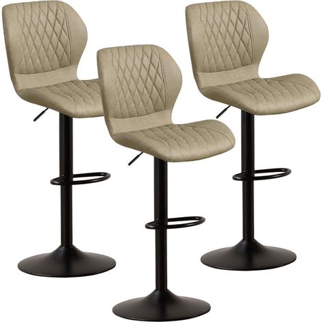 Barhocker mit Lehne, 360° drehbar, höhenverstellbar, Kunstleder, Khaki, 3er-Set (1/5)