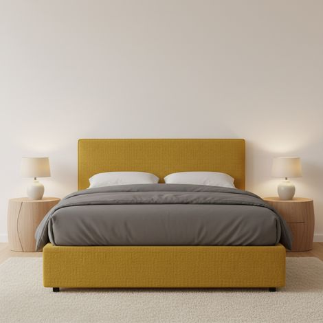 Letto Matrimoniale Basildon, Sfoderabile, Contenitore Made in Italy, Giallo Ocra (1/4)