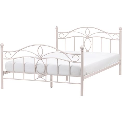 Cama de metal 160 x 200 cm somier listones estilo vintage retro dormitorio beige claro Antlia (1/5)