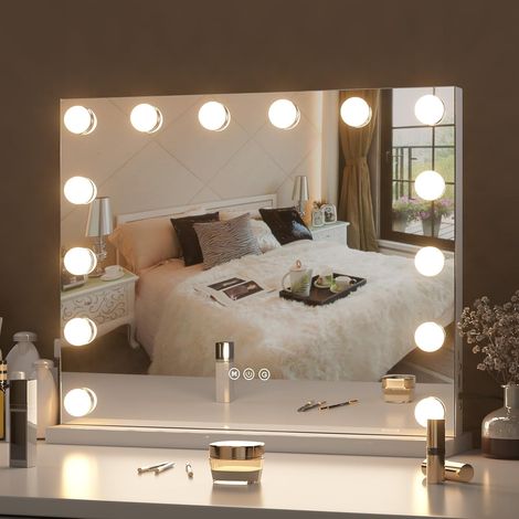 Miroir Coiffeuse 50 x 40 cm, Miroir Maquillage avec 15 LED et 3 Modes de Lumière, Miroir Mural (1/5)