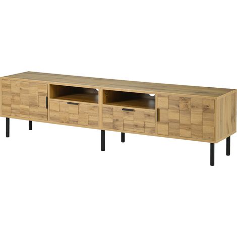 Meuble TV mosaïque 2 portes 2 tiroirs 2 niches ouvertes effet bois MODENUIT (1/5)
