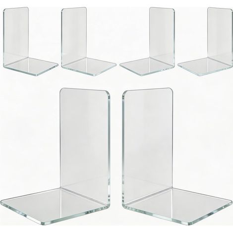 Sollbry Lot de 6 serre-livres en acrylique transparent, supports, supports de livre pour maison, bureau, table, bibliothèque, supports de livres (1/5)