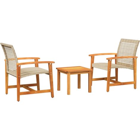Vidaxl – Ensemble de bistro 3 pcs – Résine tressée beige et bois d'acacia – Cadre robuste en métal – Pour extérieur et balcon