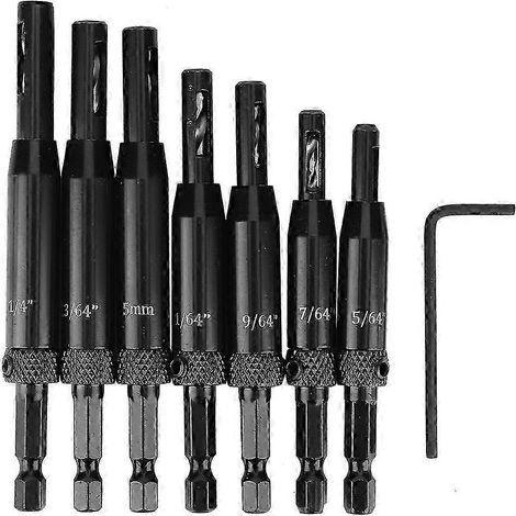 Kit de menuisier professionnel noir pour l'ouverture des trous de charnières (7 pièces) avec 1 clé hexagonale en L. (1/3)