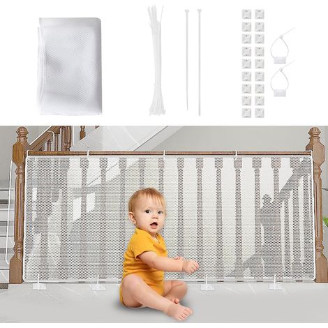 Filet de Sécurité pour Enfants, Bébé Filet de Protection pour Balcon et Escalier, 300Lx90H CM Robuste Réglable Clôture D'escalier Barriere de Securite en Maille pour Chat et Jouet, Blanc (1/5)