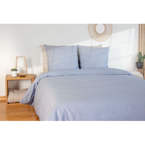 Parure housse de couette Littoral microfibre effet seersucker 240x260cm - 240x260cm - Bleu