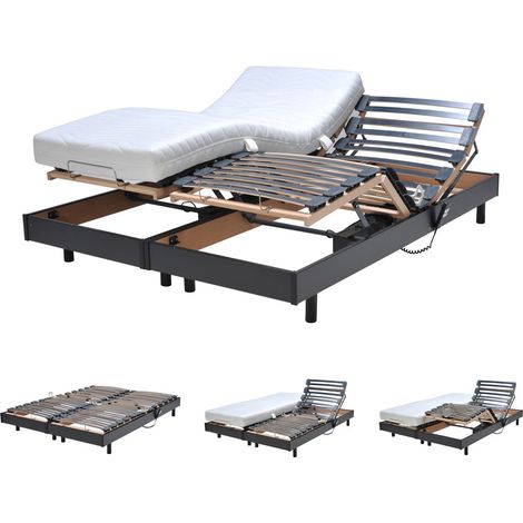Le Quai Des Affaires – Ensemble de 2 sommiers relaxation électrique 80x200 cm – Structure MDF noir – 28 lattes multiplis – Moteurs 4500N – Réglages indépendants tête et pieds (1/4)