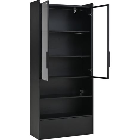 Vitrine haute 80 x 34 x 180 cm avec 1 tiroir, portes vitrées, LED, noir, MODENUIT (1/5)