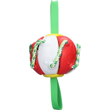 Disque volant interactif pour chien - Ballon foot avec lanières rouge - Jouet extérieur amusant (1/5)