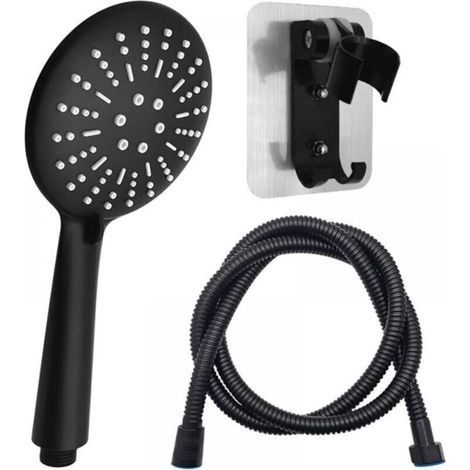 Set Douche Noir 3 Vitesses - Panneau Large [12cm] + Tuyau Noir 1,5m + Base Aluminium Sans Percage