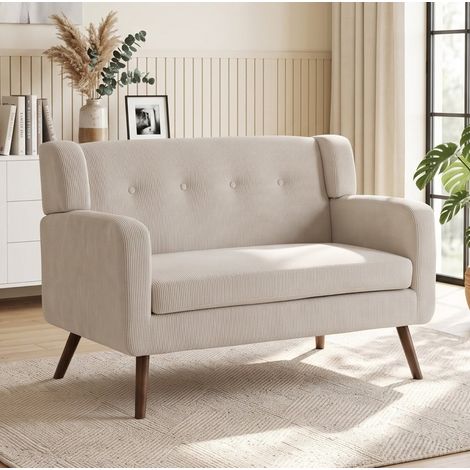 Divano 2 posti 118 cm in poliestere beige effetto velluto a coste - CHICFURN (1/5)