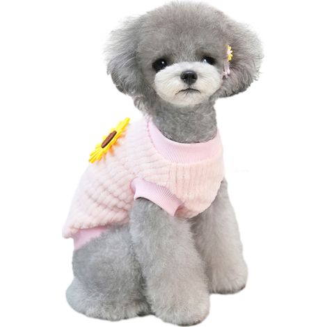 1 pull pour chien et chat, polaire douce, décoration florale, taille S à XL, rose (1/5)