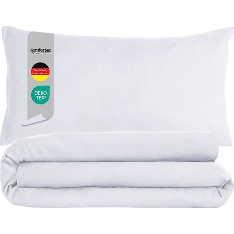 Housse de Couette 3 pièces Super Douce 155x220 cm + 2 taies d'oreiller 40x80 cm, 100% Microfibre brossée, Blanc (1/5)