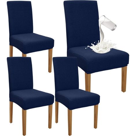 Stuhlhussen Wasserdicht Stretch Abnehmbar Esszimmer 4er Set Marineblau (1/5)